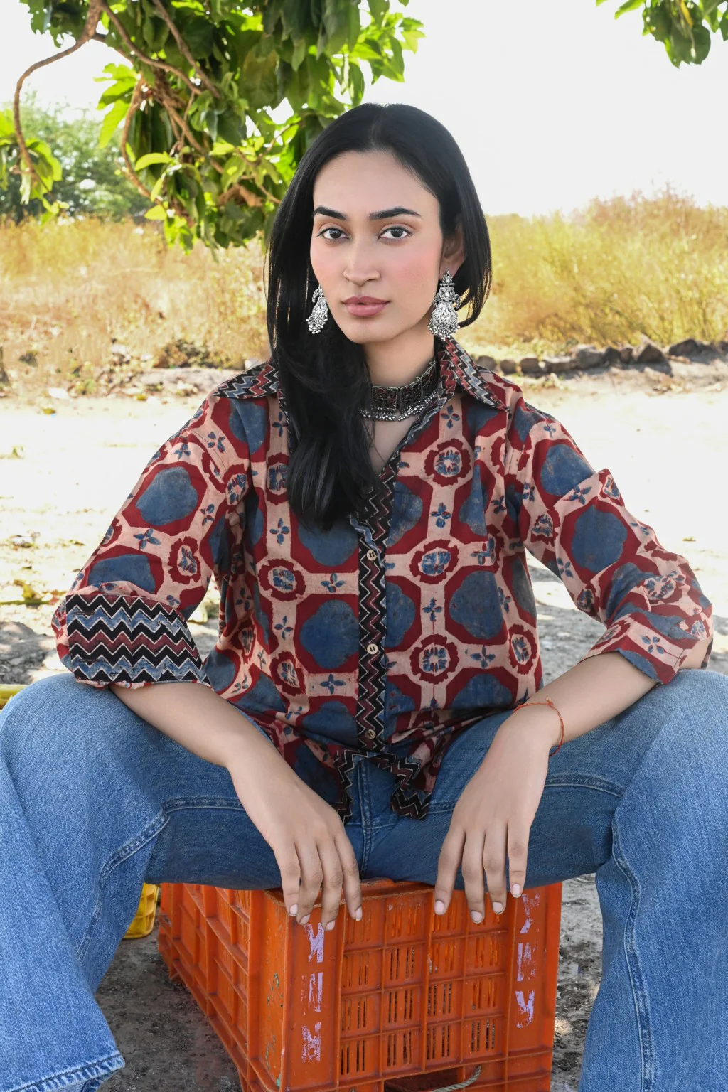 Blue brick ajrakh shirt - Ov - Image 4
