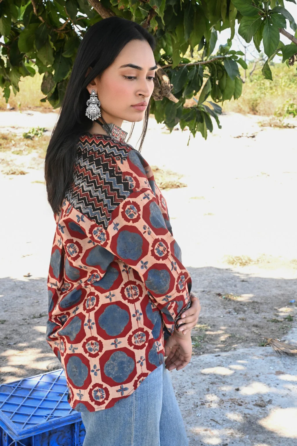 Blue brick ajrakh shirt - Ov - Image 6