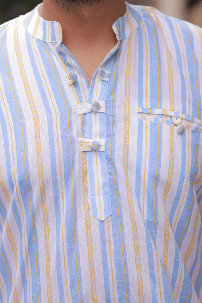 White and Blue stripe Kurta Shirt - Image 10