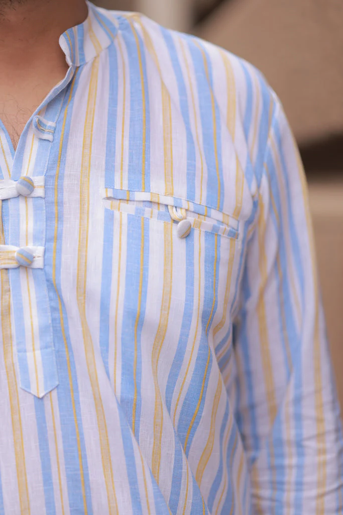White and Blue stripe Kurta Shirt - Image 11