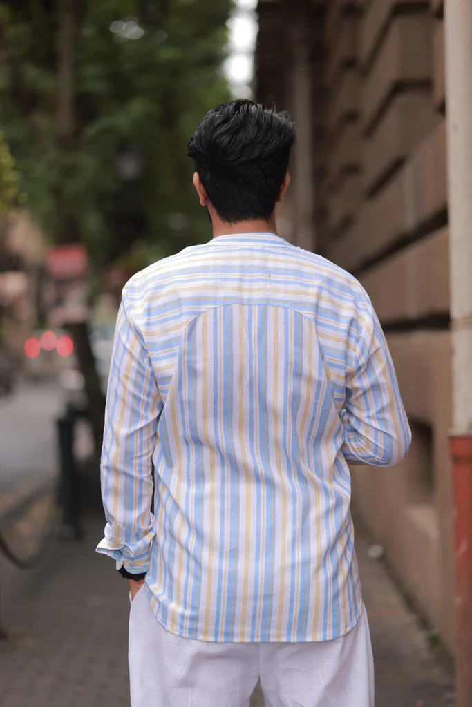 White and Blue stripe Kurta Shirt - Image 3