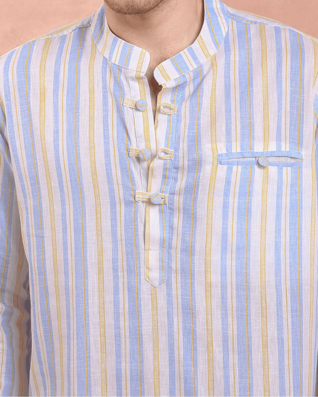 White and Blue stripe Kurta Shirt - Image 4