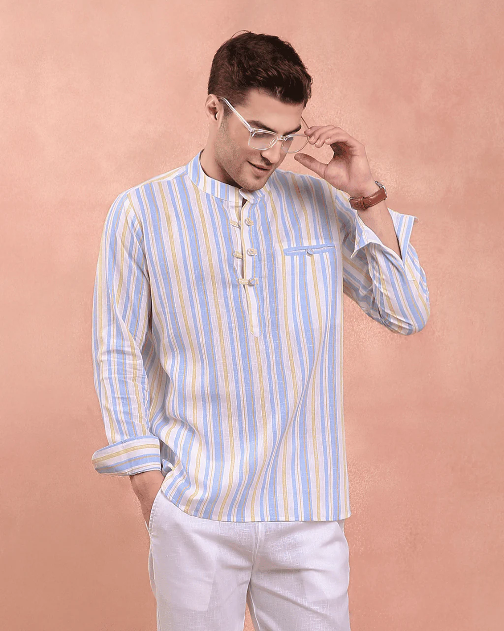 White and Blue stripe Kurta Shirt - Image 6