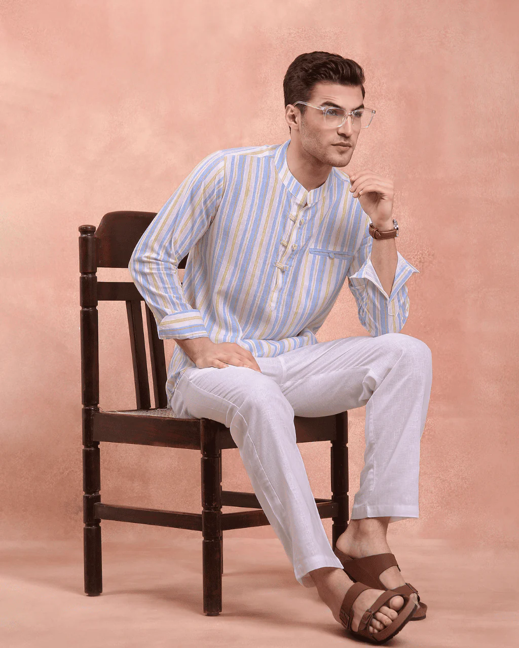 White and Blue stripe Kurta Shirt - Image 7