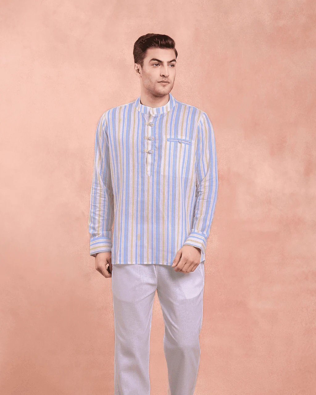 White and Blue stripe Kurta Shirt - Image 8