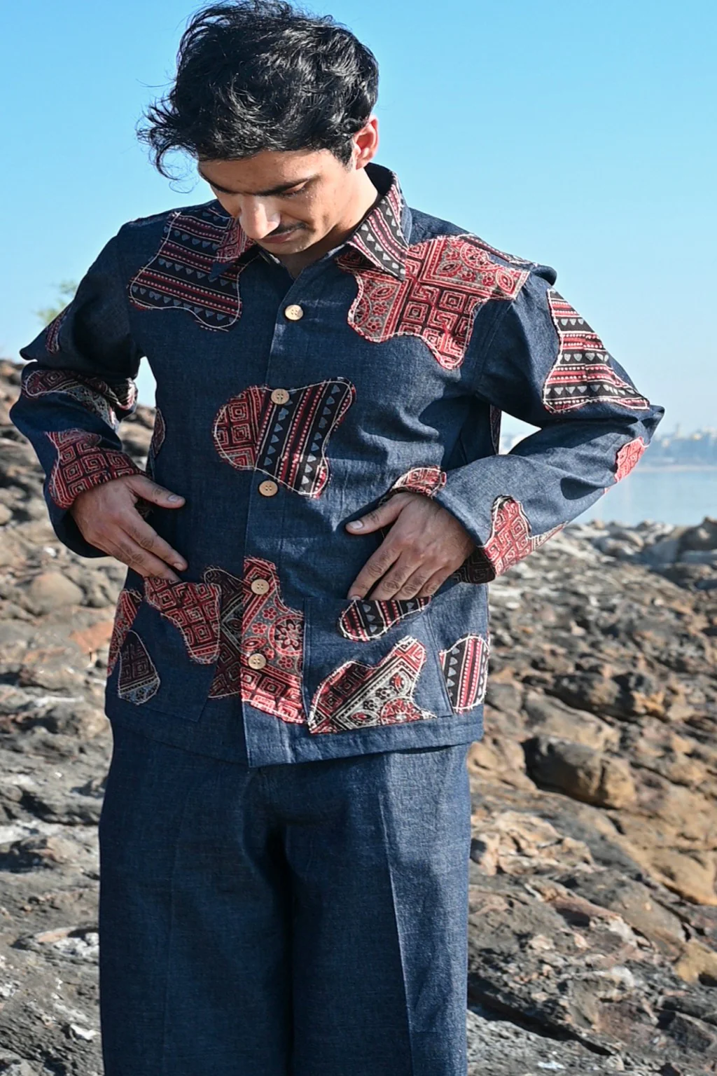 Denim ajrakh shirt - Image 5