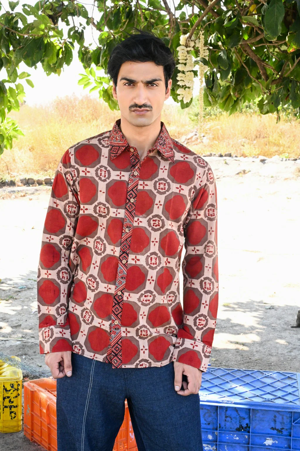 Red brick ajrakh shirt - Image 3