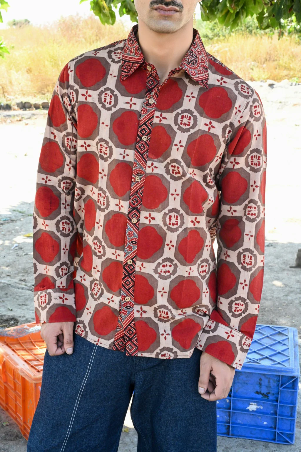 Red brick ajrakh shirt - Image 4