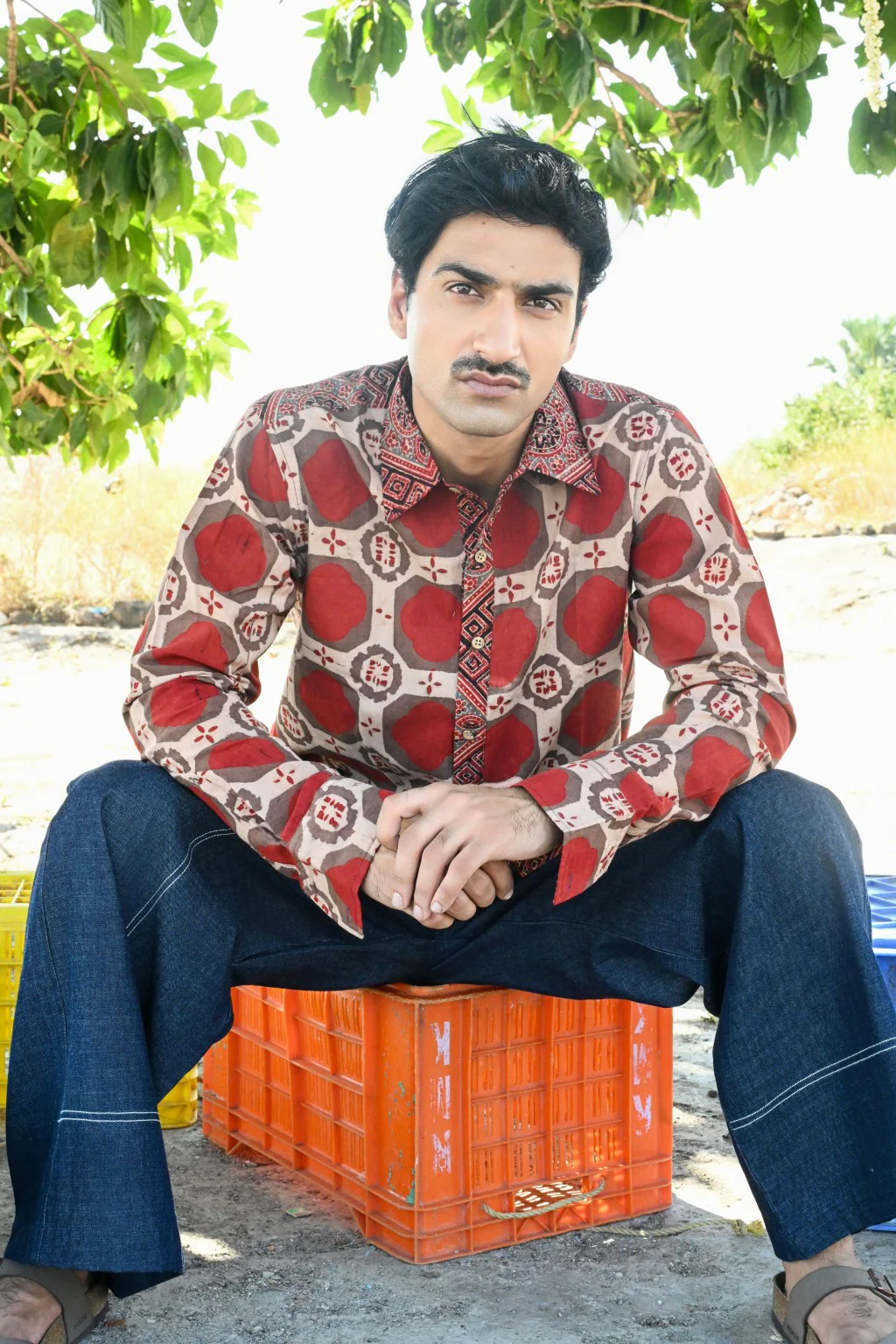 Red brick ajrakh shirt - Image 6