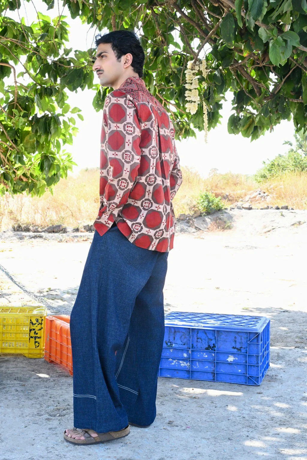 Red brick ajrakh shirt - Image 7