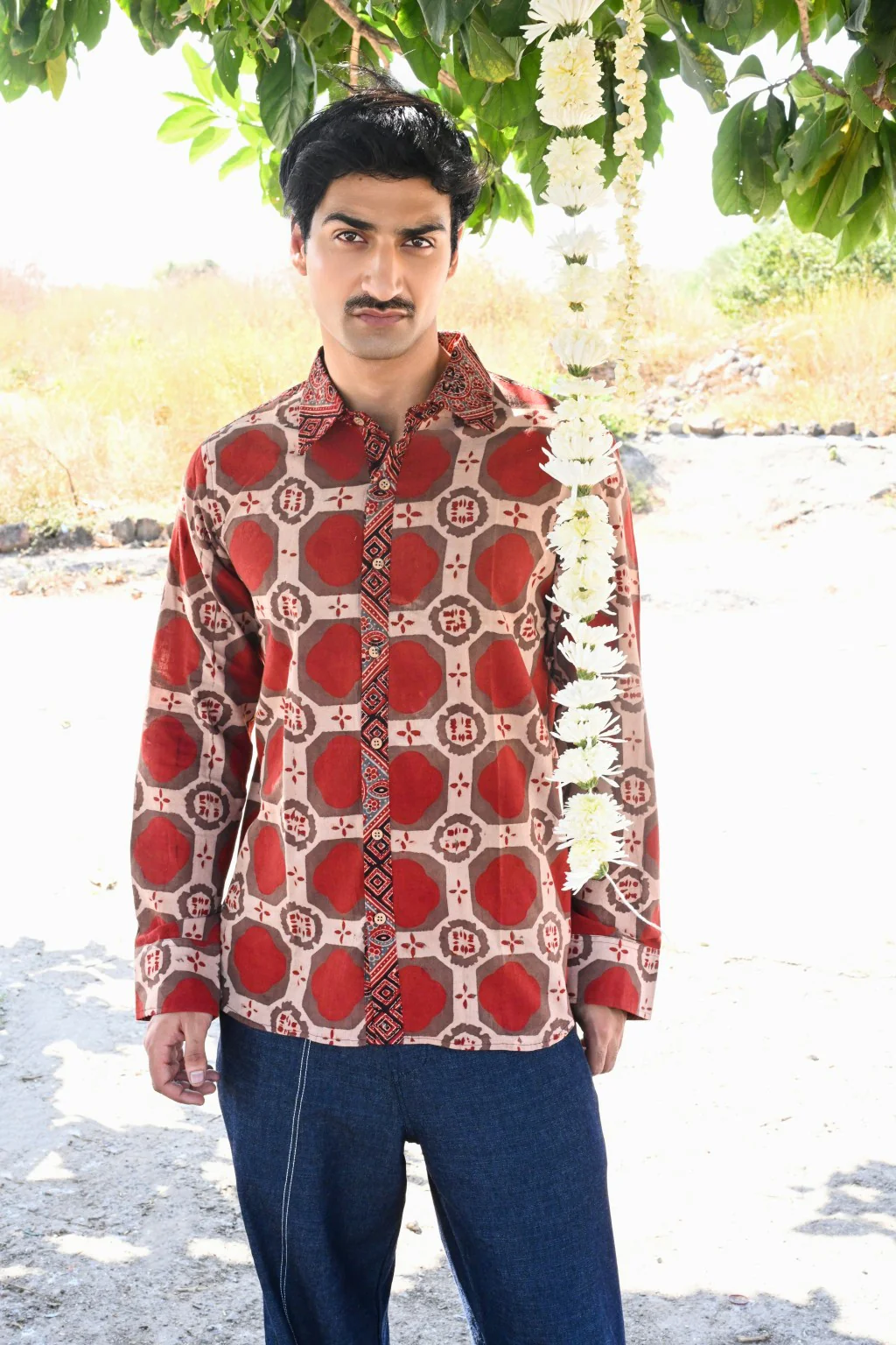 Red brick ajrakh shirt - Image 8
