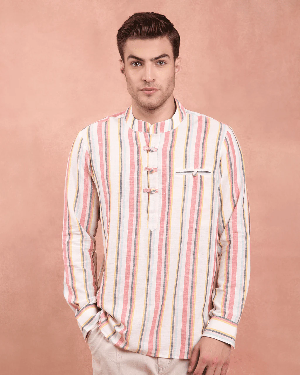 White and Red stripe Kurta Shirt - Image 3