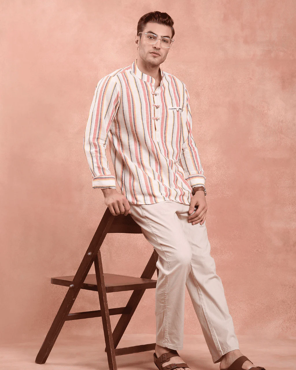 White and Red stripe Kurta Shirt - Image 4