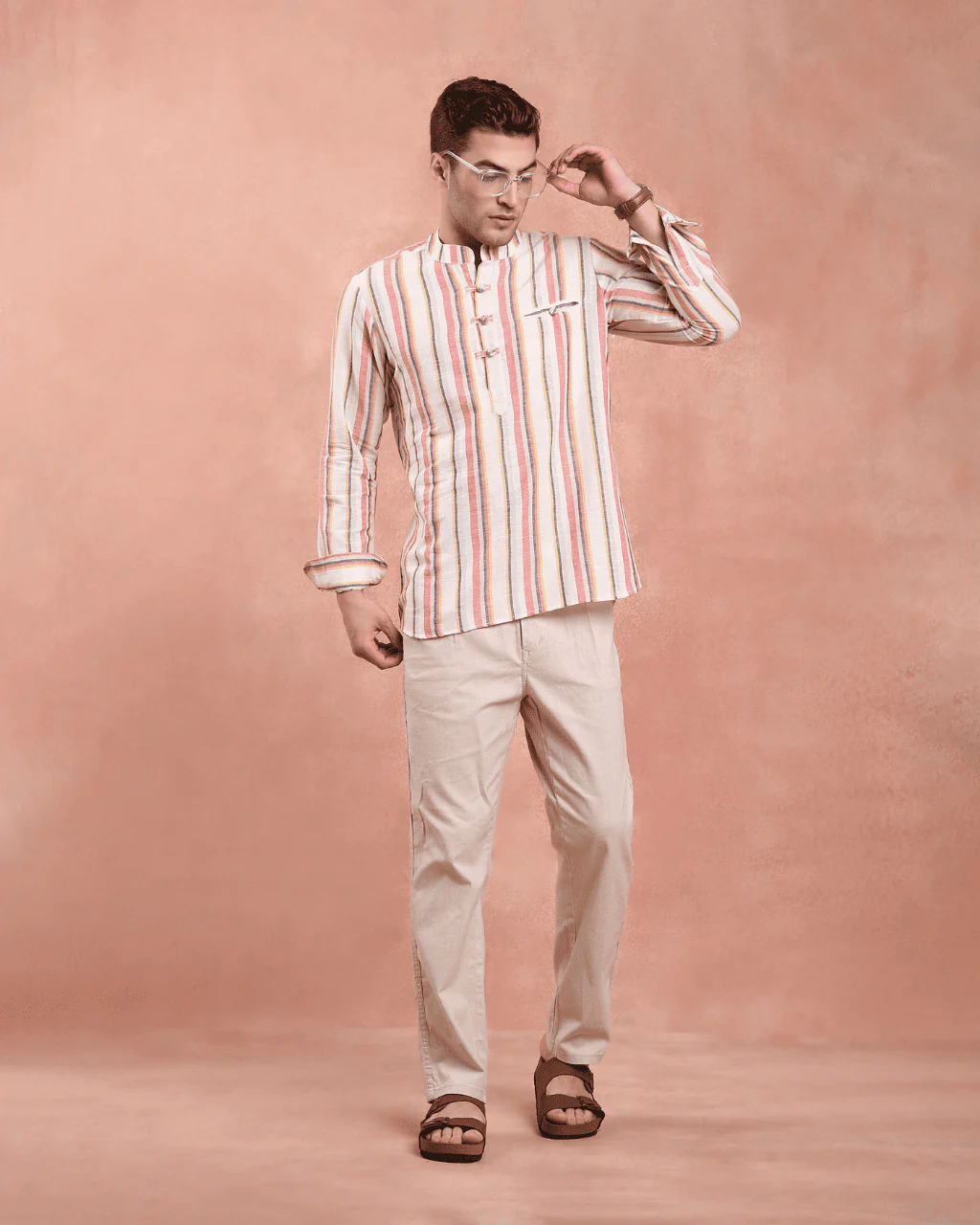 White and Red stripe Kurta Shirt - Image 5