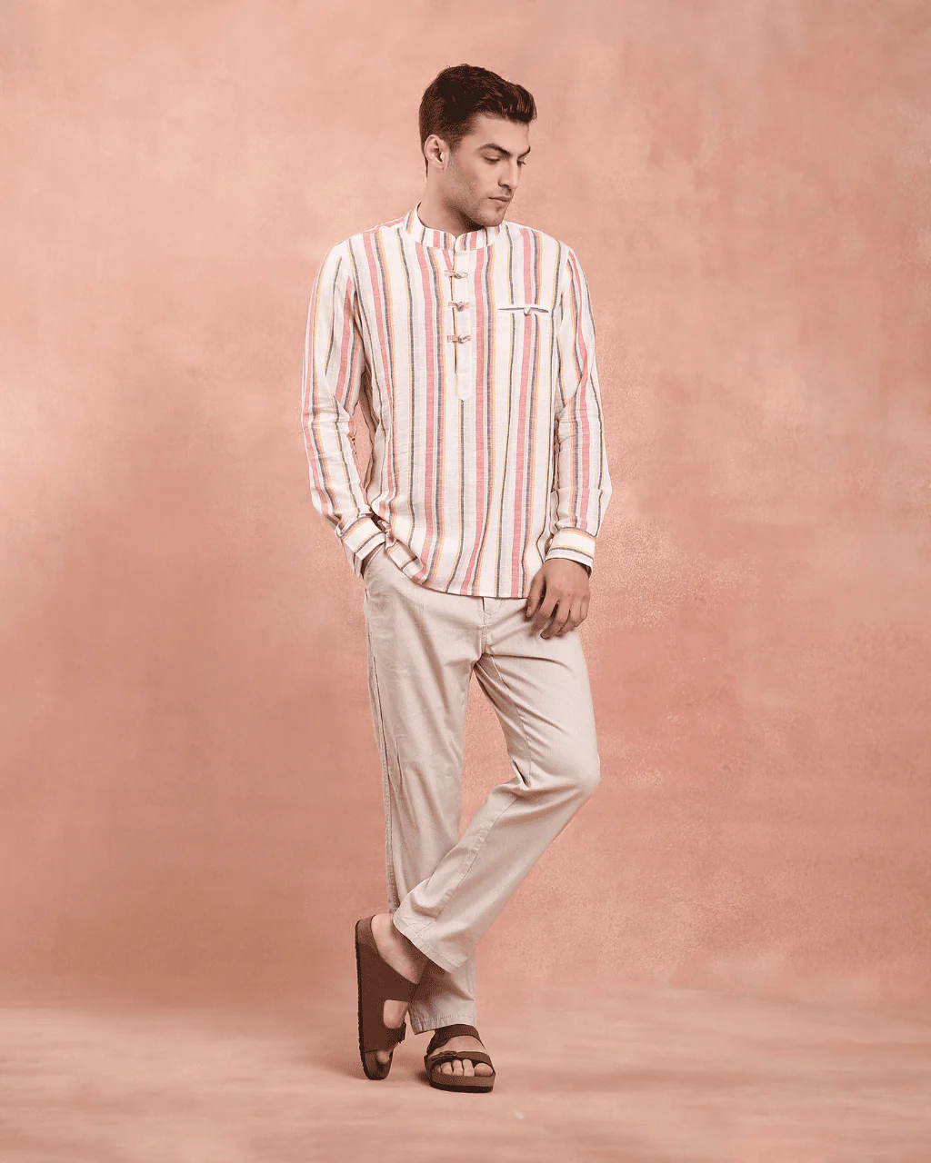 White and Red stripe Kurta Shirt - Image 6