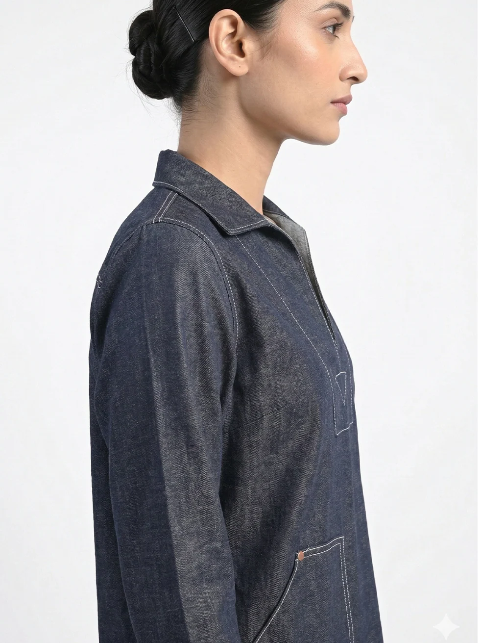 Women Denim V neck shirt - Image 3